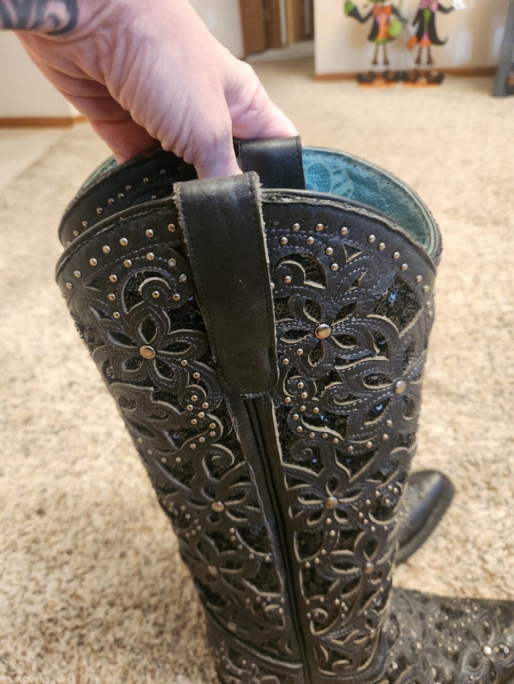 Corral Black Embroidered Western Boots with Glitter Inlay Size 6.5 - Picture 7 of 9